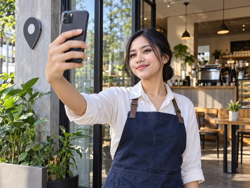 Barista melakukan absensi berfoto melalui ponsel